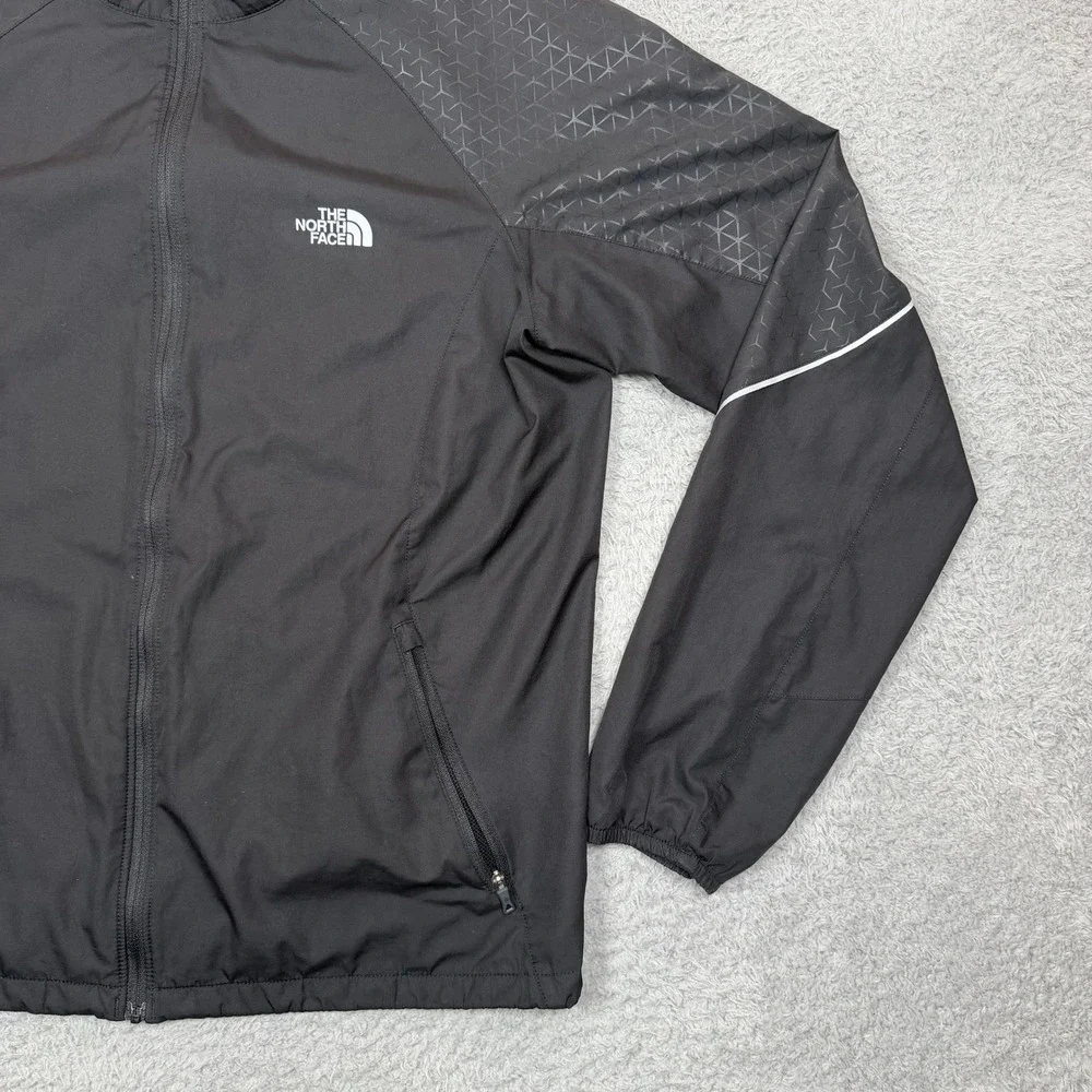 The North Face Mens Black Geometric Pattern Full Zip Windbreaker Jacket Size M